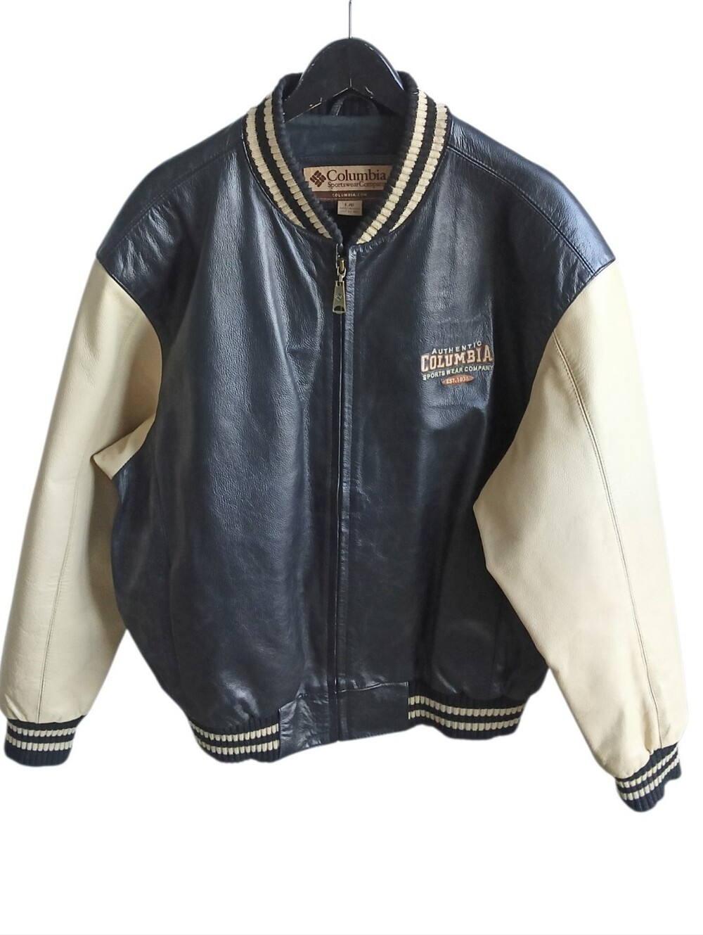 VTG Columbia Sportswear Genuine Leather Varsity Jacket Bomber Large